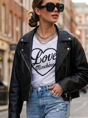 Authentic Love Moschino Faux Pearl Embellished Glittered Tee NWT